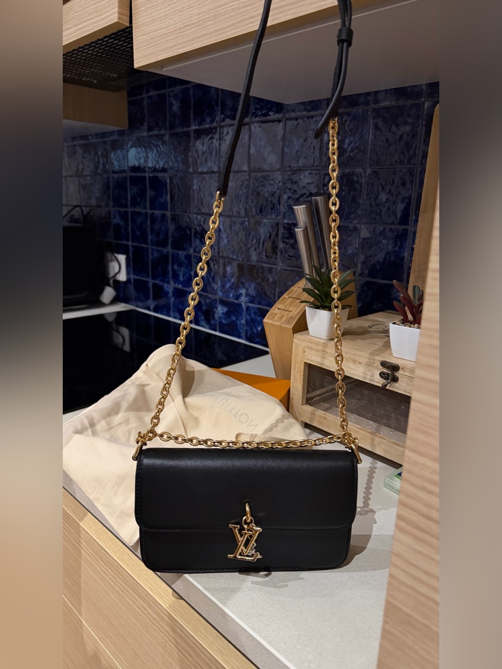Louis Vuitton Black Shoulder Bag with Gold Hardware